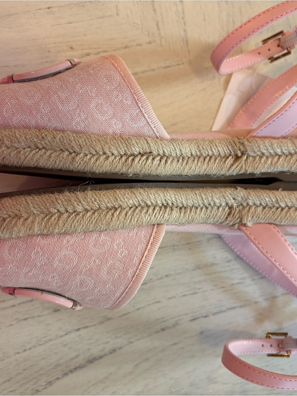 GUESS Pink Logo Espadrille Sandals with Ankle Strap and Jute Trim - Picture 6 of 10